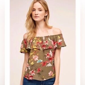 Maeve Floral Off-Shoulder Top - Olive Green